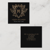 Elegant Luxury Lotus Monogram  Vierkante Visitekaartje (Voorkant / Achterkant)