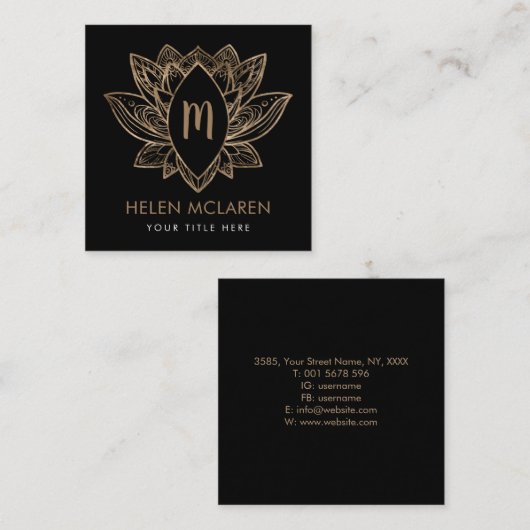 Elegant Luxury Lotus Monogram  Vierkante Visitekaartje (Voorkant / Achterkant)