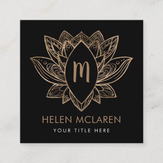 Elegant Luxury Lotus Monogram  Vierkante Visitekaartje (Voorkant)