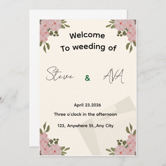 Elegant Luxury Minimal Wedding Invitation Kaart (Voorkant / Achterkant)