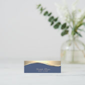 Elegant Luxury Modern, Gold, Navy Blue Mini Visitekaartje (Staand voorkant)