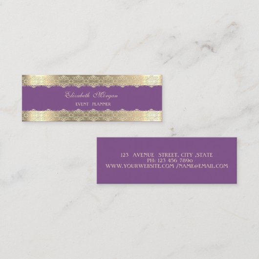Elegant Luxury Modern, Gold Striped, Lace Mini Visitekaartje (Voorkant / Achterkant)