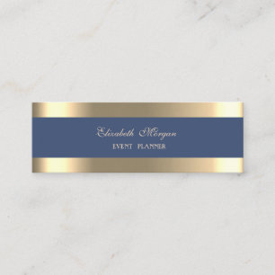 Elegant Luxury Modern, Gold Striped, Navy Blue Mini Visitekaartje