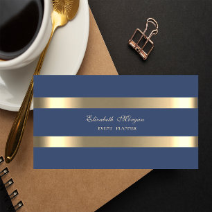Elegant Luxury Modern, Gold Striped, Navy Blue Mini Visitekaartje