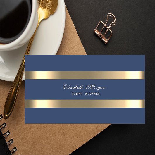 Elegant Luxury Modern, Gold Striped, Navy Blue Mini Visitekaartje