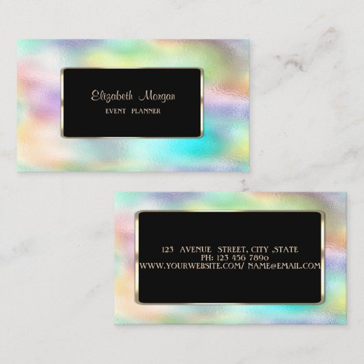 Elegant Luxury Modern Holographic Colorful Visitekaartje (Voorkant / Achterkant)