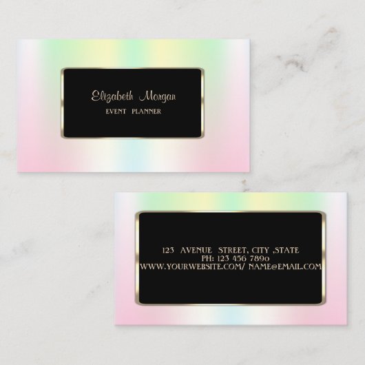 Elegant Luxury Moderne Holographic Iridescent Visitekaartje (Voorkant / Achterkant)