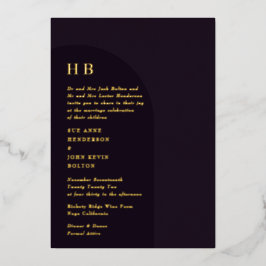 Elegant Luxury Monogram Dark Boho Floral Arch Folie Uitnodiging