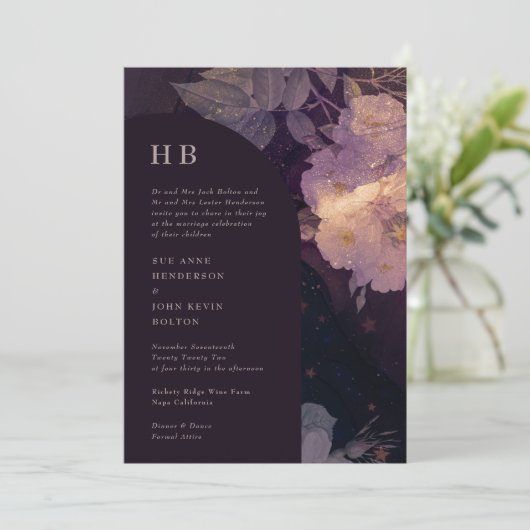 Elegant Luxury Monogram Dark Boho Floral Arch Kaart (Staand voorkant)