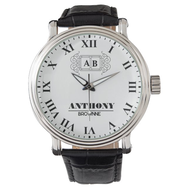 Elegant Luxury Monogram Roman Numeral Horloge (Voorkant)