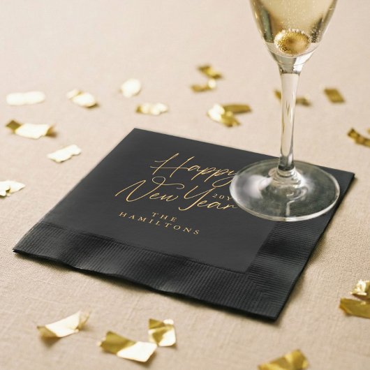 Elegant Luxury Personalized Happy New Year Script Folie Servetten