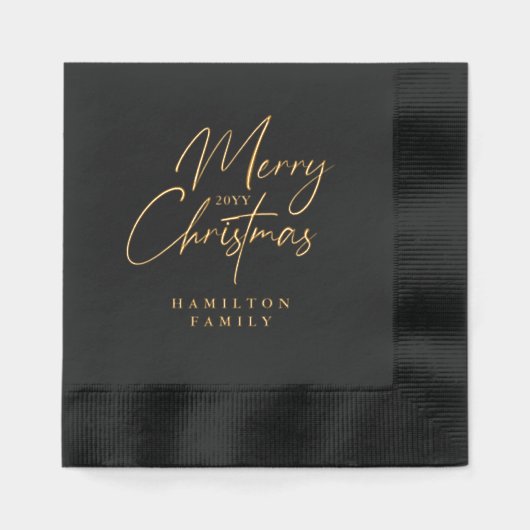 Elegant Luxury Personalized Merry Christmas Script Folie Servetten (Voorkant)