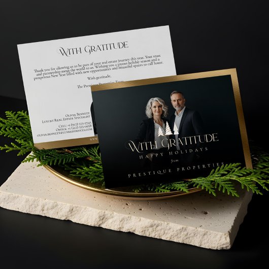 Elegant Luxury Real Estate Modern Gold Black Happy Feestdagenkaart