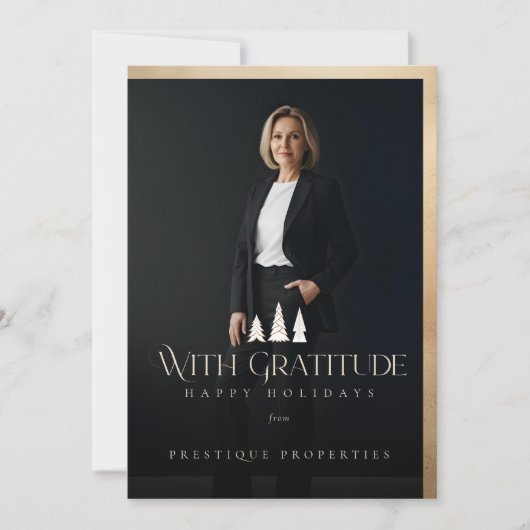 Elegant Luxury Real Estate Modern Gold Black Happy Feestdagenkaart (Voorkant)