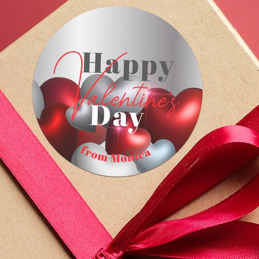 Elegant Luxury Red and Silver Hearts Valentijns Ronde Sticker