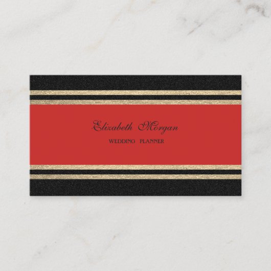 Elegant Luxury, Red, Faux Gold Glittery Stripes Visitekaartje (Voorkant)