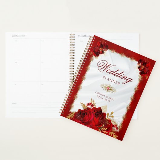 Elegant Luxury Red Gold Floral Wedding Planner (Display)
