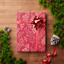 Elegant Luxury Red Gold Leaf Pattern Cadeaupapier