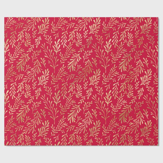 Elegant Luxury Red Gold Leaf Pattern Cadeaupapier (Vlak)