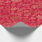 Elegant Luxury Red Gold Leaf Pattern Cadeaupapier (Hoek)