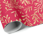 Elegant Luxury Red Gold Leaf Pattern Cadeaupapier (Rol Hoek)