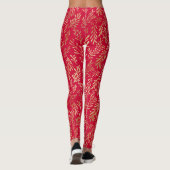 Elegant Luxury Red Gold Leaf Pattern Leggings (Achterkant)