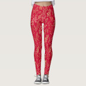 Elegant Luxury Red Gold Leaf Pattern Leggings (Voorkant)