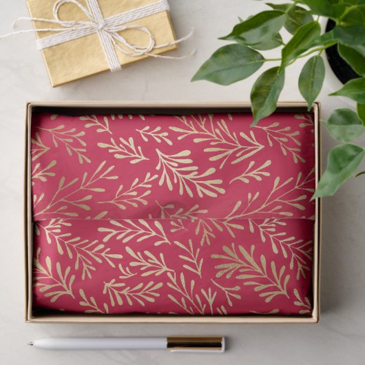 Elegant Luxury Red Gold Leaf Pattern Tissuepapier (Geschenk)