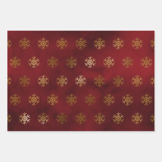Elegant Luxury Red Gold Snowflakes Inpakpapier Vel (Voorkant 3)