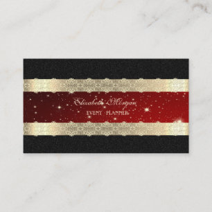 Elegant Luxury Red, Gold Striped, Lace, Black Visitekaartje
