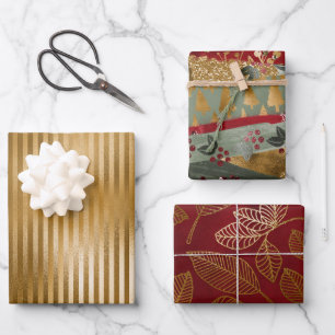 Elegant Luxury  Red Green Gold Kerstmis Inpakpapier Vel