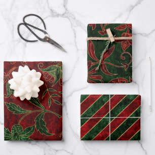 Elegant Luxury  Red Green-kerstvlinder Inpakpapier Vel