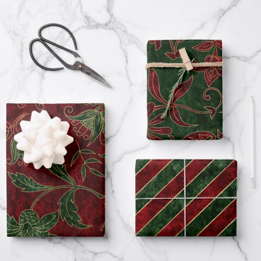 Elegant Luxury  Red Green-kerstvlinder Inpakpapier Vel (Voorkant)