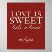Elegant Luxury Red Love is Sweet Wedding Dessert Poster (Voorkant)