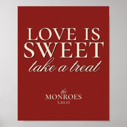 Elegant Luxury Red Love is Sweet Wedding Dessert Poster (Voorkant)