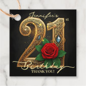 Elegant Luxury Red Rose Black Gold 21st Birthday Bedankjes Labels (Voorkant)