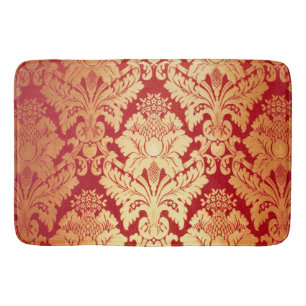 Elegant Luxury Retro Red Gold Damask Patroon Badmat