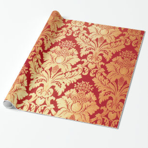 Elegant Luxury Retro Red Gold Damask Patroon Cadeaupapier