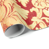 Elegant Luxury Retro Red Gold Damask Patroon Cadeaupapier (Rol Hoek)