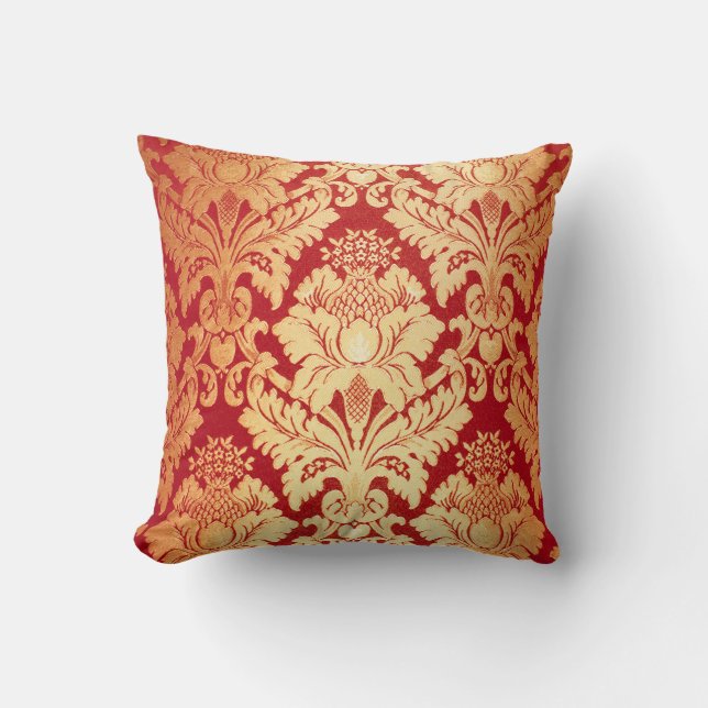 Elegant Luxury Retro Red Gold Damask Patroon Kussen (Voorkant)