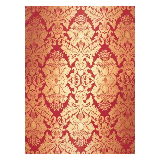 Elegant Luxury Retro Red Gold Damask Patroon Tafelkleed (Voorkant)