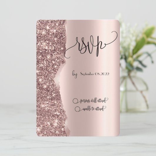 Elegant Luxury Roos Gold Glitter RSVP Kaart (Staand voorkant)