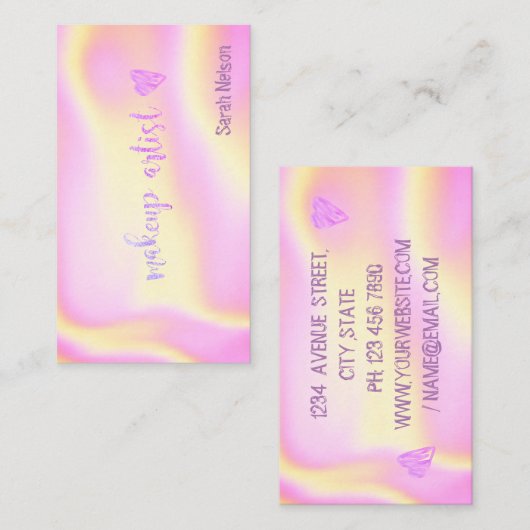 Elegant Luxury Roze Sweet Holograf Business Car Visitekaartje (Voorkant / Achterkant)