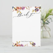 Elegant Luxury Script Paars en Oranje Boho Floral Bedankkaart (Staand voorkant)