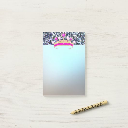 Elegant Luxury Shiny Blue Glitter, Tiara Post-it® Notes (Op bureau)
