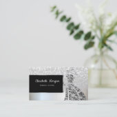 Elegant Luxury Silver Glitter Bokeh Ombre, Dress Visitekaartje (Staand voorkant)