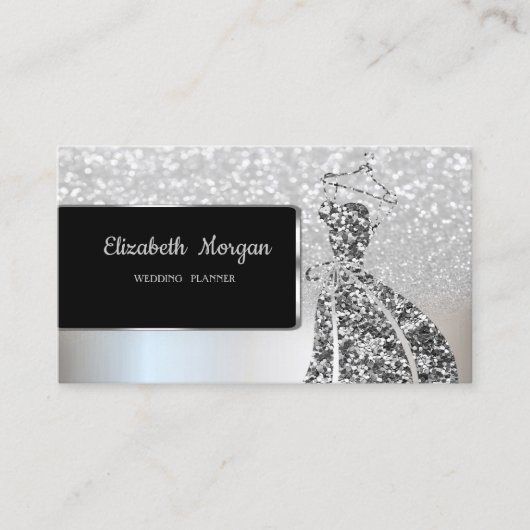 Elegant Luxury Silver Glitter Bokeh Ombre, Dress Visitekaartje (Voorkant)