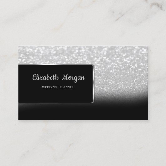 Elegant Luxury Silver Glitter Bokeh Ombre Visitekaartje (Voorkant)