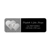 Elegant Luxury, Silver Glitter Hearts, Monogram Etiket (Voorkant)