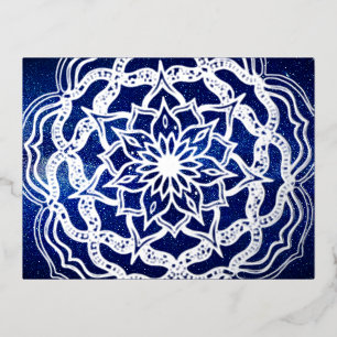 Elegant Luxury Silver Navy Blue Mandala Reiki Yoga Folie Feestdagen Briefkaart